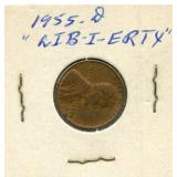 1955-D Lincoln with Error in the Word Liberty