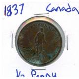 1837 Canada 1/2 Penny - Quebec Back