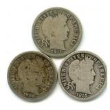 Group of 3 Barber Silver Dimes
