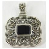 Onyx Marcasite Sterling Silver Pendant