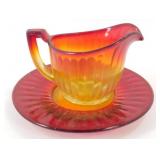 * Syrup Pitcher and Plate - Nice Amberina Color