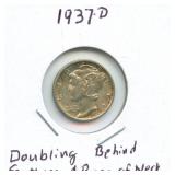 1937-D Mercury Silver Dime - Doubling Behind