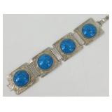 7" Silvertone Bracelet with Fake Stones