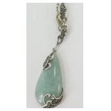 Aventurine Jade Marcasite Sterling Silver Pendant
