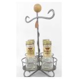 * Vintage Metal Spice Rack & 4 Watkins Glass