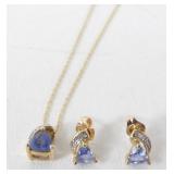 Matching 10kt Gold Earrings & Necklace with Blue