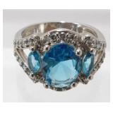 925 Ring with Aqua Blue Gem