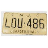 Vintage New Jersey "Garden State" License Plate