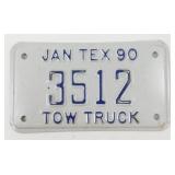 Vintage Texas 1990 "Tow Truck" License Plate