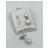 Silver Fresh Water Pearl Front and Back Earrings,