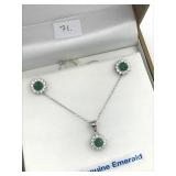 Silver Emerald (0.8 ct) Earring and Pendant Set, Silver Emerald (0.8 ct) Earring and Pendant Set,