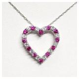 Silver Created Ruby Cubic Zirconia Heart Shaped