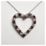 Silver Natural Garnet Cubic Zirconia Heart Shaped