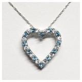 Silver Blue Topaz Cubic Zirconia Heart Shaped