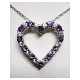 Silver Natural Amethyst Cubic Zirconia Heart Silver Natural Amethyst Cubic Zirconia Heart