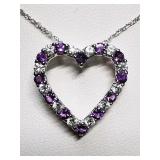 Silver Natural Amethyst Cubic Zirconia Heart