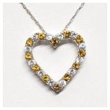 Silver Natural Citrine Cubic Zirconia Heart