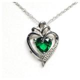 Silver Simulated Emerald Heart Shaped Pendant Silver Simulated Emerald Heart Shaped Pendant