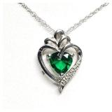 Silver Simulated Emerald Heart Shaped Pendant