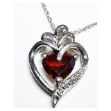 Silver Created Ruby Heart Shaped Pendant with