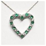 Silver Simulated Emerald Cubic Zirconia Heart