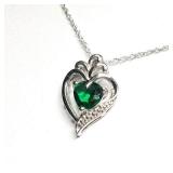 Silver Simulated Emerald Heart Shaped Pendant