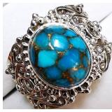 Silver Turquoise "Antique Design" (6.5 g) Ring,