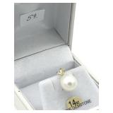 14k Yellow Gold Fresh Water Pearl Pendant Accented