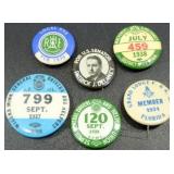 Grouping of Six Pinback Badges from the 1930 Grouping of Six Pinback Badges from the 1930
