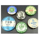 Grouping of Six Pinback Badges from the 1930