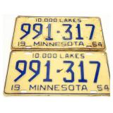 Pair of 1954 Minnesota License Plates Pair of 1954 Minnesota License Plates