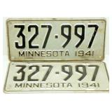 Pair of 1941 Minnesota License Plates Pair of 1941 Minnesota License Plates