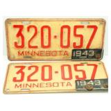 Pair of 1943 Minnesota License Plates Pair of 1943 Minnesota License Plates