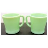 Two Jadite Fire King Mugs - One has Mark, Nice Two Jadite Fire King Mugs - One has Mark, Nice