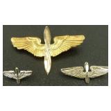 (3) U.S. Military WW2 Prop/Wings Sterling Silver