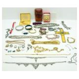 Box of Costume Jewelry, Pocket Watch, Etc.