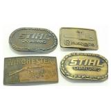 4 Vintage Belt Buckles - Stihl, Husqvarna, 4 Vintage Belt Buckles - Stihl, Husqvarna,