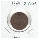 1864 Two Cent Piece - Hole