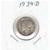 1934-D Mercury Silver Dime