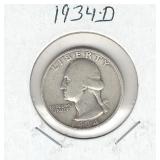 1934-D Washington Silver Quarter