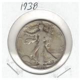 1938 Walking Liberty Silver Half Dollar