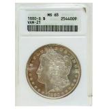 1880-S Morgan Silver Dollar ANACS MS-65 - VAM-21,