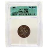 1813 Ireland 10 Pence Irish Bank Token - Silver,