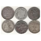 Six Morgan and Peace Dollars in Rough Condition,