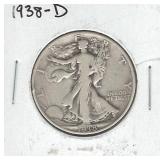 1938-D Walking Liberty Silver Half Dollar