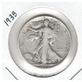 1938 Walking Liberty Silver Half Dollar