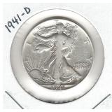 1941-D Walking Liberty Silver Half Dollar