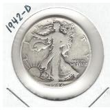 1942-D Walking Liberty Silver Half Dollar