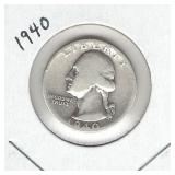 1940 Washington Silver Quarter 1940 Washington Silver Quarter