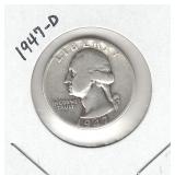 1947-D Washington Silver Quarter